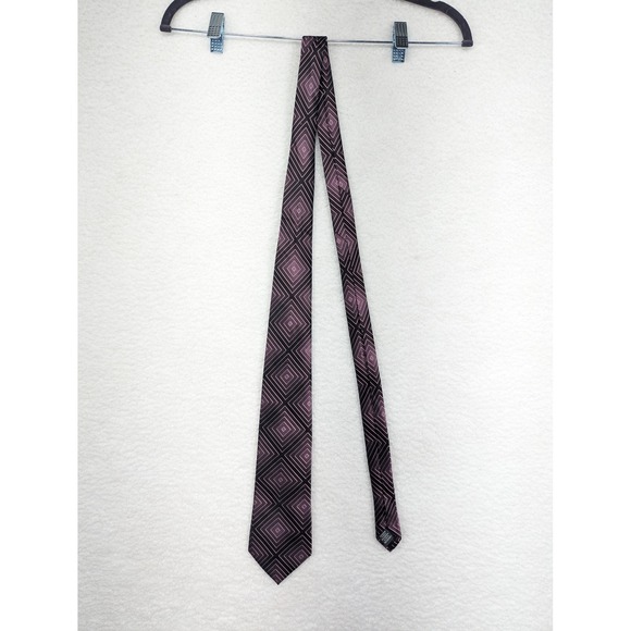 Crazy Horse Silk Necktie Purple Black Geometric Diamond Pattern Men's Tie 58" - Picture 4 of 5